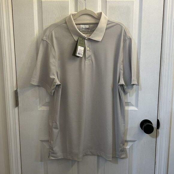NWT Goodfellow & Co Men's Beige Stripe Polo Short Sleeve Shirt Size Large - Picture 1 of 13